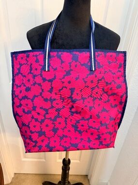 Estée Lauder Pink & Blue Floral Tote Bag – Large Stylish Everyday Carry 17x13x4